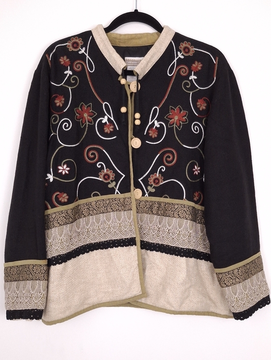Coldwater Creek Jackets & Blazers - Coldwater Creek linen jacket boho art to wear floral embroidered mixed media